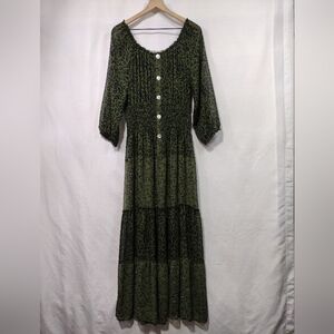 Figueroa & Flower Animal Print Maxi Dress Womens XL Green Floral Retro Retro 90s